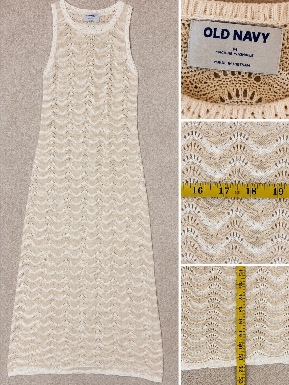 Old Navy Pointelle Knit Sleeveless Midi Dress Cream Ivory Medium